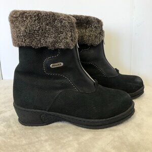 Pajar Mid Calf Black Front Zip Winter Fleece Lined Wedge Heel Boot Size 7